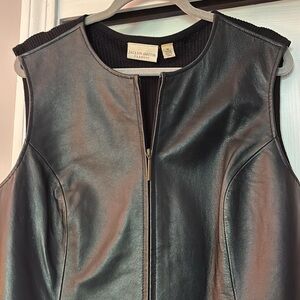 Jaclyn Smith Black Leather Vest Sleek Minimalist Design!